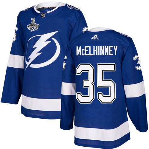 Adidas Tampa Bay Lightning 35 Curtis McElhinney Blue Home Authentic Youth 2020 Stanley Cup Champions Stitched NHL Jersey